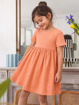Somersault - Girls Orange Cotton A-Line Dress