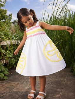 Somersault - Girls White Cotton A-Line Dress With Cotton Lining