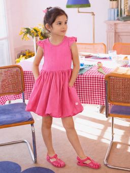 Somersault - Girls Pink Cotton A-Line Dress With Cotton Lining