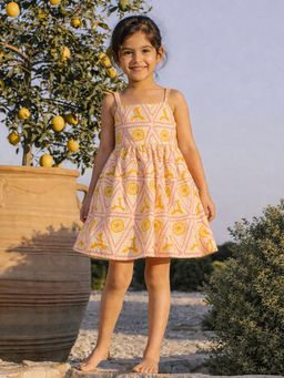 Somersault - Girls Orange Cotton Shift Dress With Cotton Lining