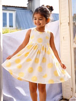 Somersault - Girls Beige Cotton A-Line Dress With Cotton Lining
