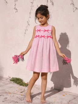 Somersault - Girls Stripe Pink Cotton A-Line Dress