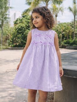 Somersault - Girls Check Purple Cotton A-Line Dress