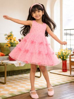 Somersault - Girls Pink Cotton Tiered Dress With Cotton Lining