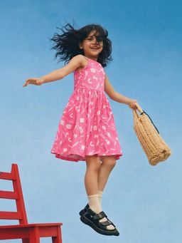 Somersault - Girls Pink Cotton A-Line Dress With Cotton Lining