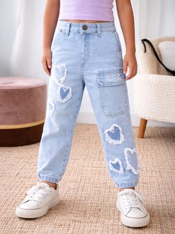 Somersault - Girls Solid Blue Cotton Slim Fit Jeans