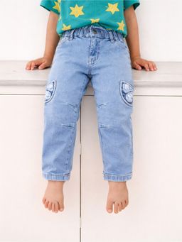 Somersault - Girls Solid Blue Cotton Slim Fit Jeans