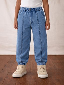 Somersault - Girls Solid Blue Cotton Jogger Jeans