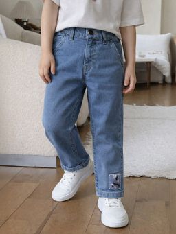 Somersault - Girls Solid Blue Cotton Slim Fit Jeans