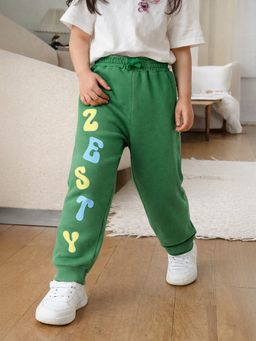 Somersault - Girls Typography Green Cotton Jogger Trousers