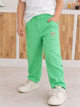 Somersault - Girls Solid Green Cotton Straight Fit Trousers