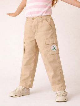 Somersault - Girls Solid Beige Cotton Straight Fit Trousers