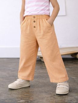 Somersault - Girls Solid Orange Cotton Wide Leg Trousers