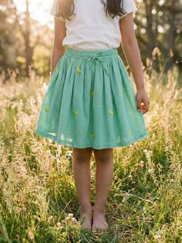 Somersault - Girls Fruit/ Graphic Green Cotton Knee Length Skirt With Cotton Lining