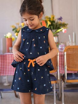 Somersault - Girls Floral Blue Cotton Co-Ord Set