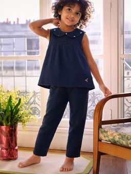 Somersault - Girls Solid Blue Cotton Co-Ord Set