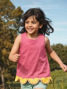 Somersault - Girls Solid Pink Cotton Sleeveless Top
