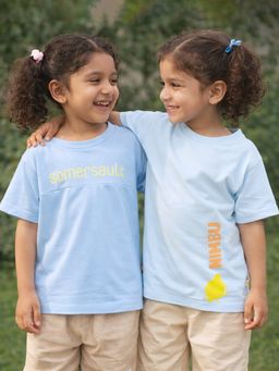 Somersault - Girls Typography Blue Cotton T-Shirt