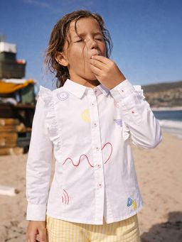 Somersault - Girls Solid White Cotton Full Sleeve Shirt