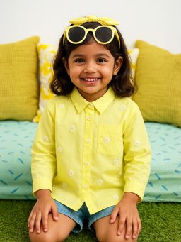 Somersault - Girls Floral Yellow Cotton Full Sleeve Shirt