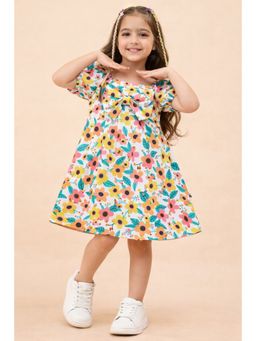 Stylo Bug - Girls Flower Print Round Neck Short Sleeves A-Line Dress Multi