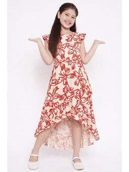 Stylo Bug - Girls Flower Print Round Neck Short Sleeves A-Line Dress Brown