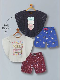 PLUM TREE - Girls Glittered Polka Dot Poncho And Unicorn Aop Shorts (Pack of 2)