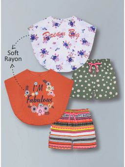 PLUM TREE - Girls Glittered Floral Poncho And Geometric Aop Shorts (Pack of 2)