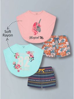 PLUM TREE - Girls Glittered Unicorn Poncho And Geometric Aop Shorts (Pack of 2)