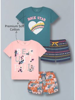 PLUM TREE - Girls Glittered Heart Poncho And Aop Shorts (Pack of 2)