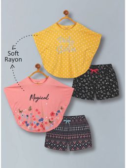 PLUM TREE - Girls Glittered Poncho And Geometric Aop Shorts (Pack of 2)