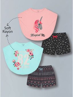 PLUM TREE - Girls Glittered Poncho And Geometric Aop Shorts (Pack of 2)