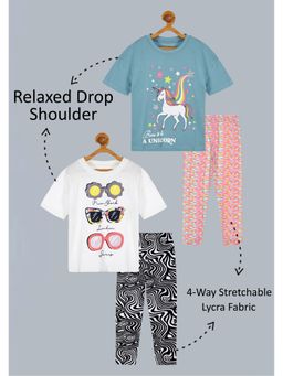 PLUM TREE - Girls Cotton Unicorn Oversized T-Shirt & Leggings (Pack of 2)