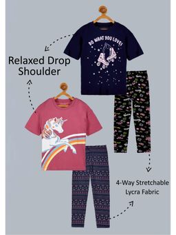 PLUM TREE - Girls Cotton Unicorn Oversized T-Shirt & Leggings (Pack of 2)