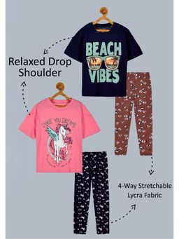 PLUM TREE - Girls Cotton Unicorn Oversized T-Shirt & Leggings (Pack of 2)