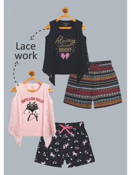 PLUM TREE - Girls Glittered Butterfly Top And All Over Shorts (Pack of 2)