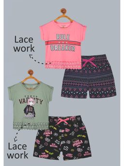 PLUM TREE - Girls Cotton Rule Breaker Crop Top And All Over Shorts (Pack of 2)