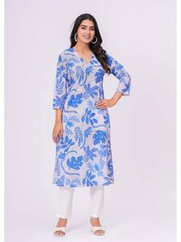 JAIPURRANG - Blue Bird V-Neck Kurta