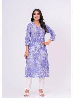 JAIPURRANG - Blue Abstract V-Neck Kurta