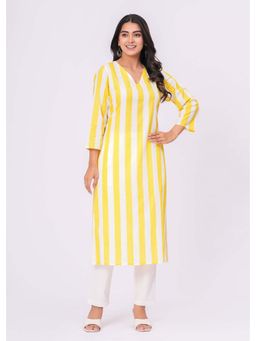 JAIPURRANG - Yellow White Stripe V-Neck Straight Kurta