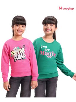 Honeyhap - Girl's Premium Cotton Looper Knit Multicolour Sweatshirt (Pack Of 2)