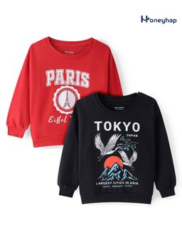 Honeyhap - Girl's Premium Cotton Looper Knit Multicolour Sweatshirt (Pack Of 2)