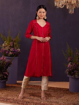 Gajra Gang - Marigold Red Princess Seam Embellished Kurta GGKUR21
