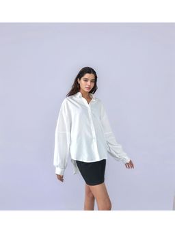 Outzidr - White Cotton Full Sleeve Oversized Street Style Shirt