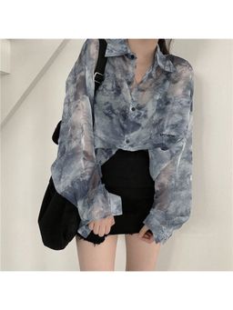 Outzidr - Grey Printed Sheer Vacay Shirt
