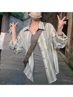 Outzidr - Multi-Color Longline Multi-Color Striped Street Style Shirt