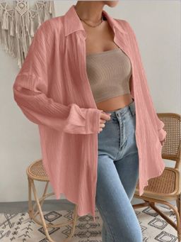Outzidr - Pink Over Sized Street Style Shirt
