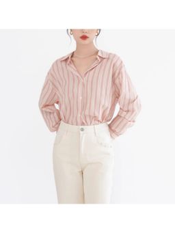 Outzidr - Pink Striped Oversized Shirt