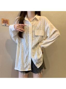 Outzidr - White Sheer Button Down Vacay Shirt