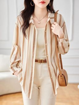 Outzidr - Yellow Striped Button Down Street Style Shirt